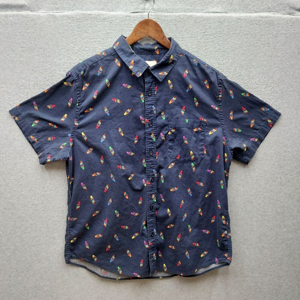 Ice Cream Target Short-Sleeve Navy Shirt With Colorful Print Size L